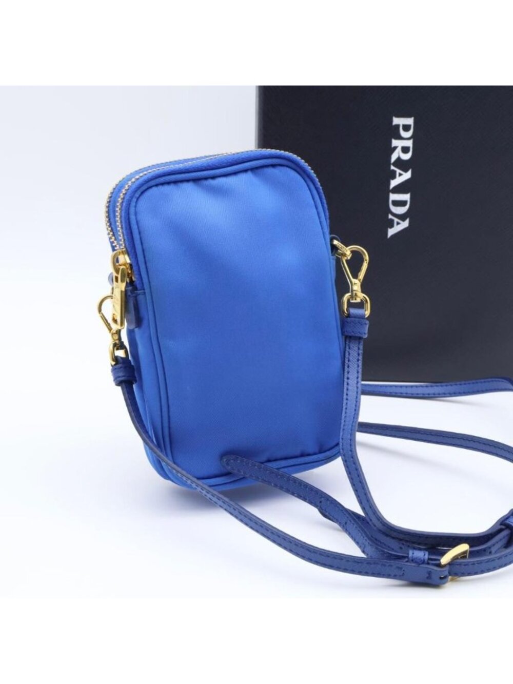 Prada Tessuto Nylon Smartphone Shoulder Bag Triangle Logo Blue - Picture 10 of 10